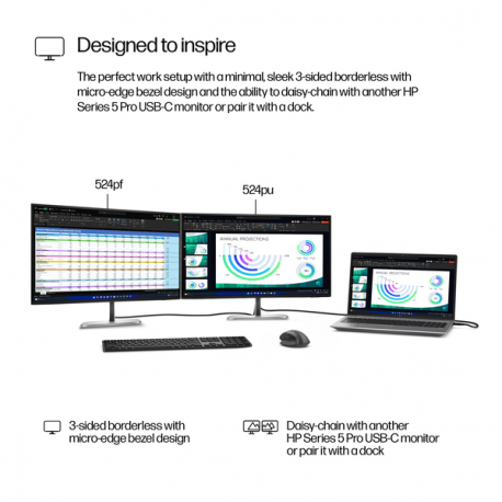 HP 524pf - Series 5 Pro - LED monitor - 24" (23.8" viewable) - 1920 x 1080 Full HD (1080p) @ 100 Hz - IPS - 350 cd / m² - 1500:1 - 5 ms - HDMI, DisplayPort - silver (stand), jet black - 3
