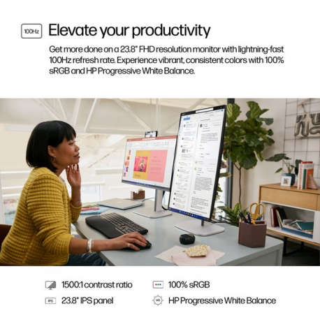 HP 524pf - Series 5 Pro - LED monitor - 24" (23.8" viewable) - 1920 x 1080 Full HD (1080p) @ 100 Hz - IPS - 350 cd/m² - 1500:1 - 5 ms - HDMI, DisplayPort - silver (stand), jet black - Smart Buy - 2