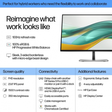 HP 524pf - Series 5 Pro - LED monitor - 24" (23.8" viewable) - 1920 x 1080 Full HD (1080p) @ 100 Hz - IPS - 350 cd/m² - 1500:1 - 5 ms - HDMI, DisplayPort - silver (stand), jet black - Smart Buy - 4