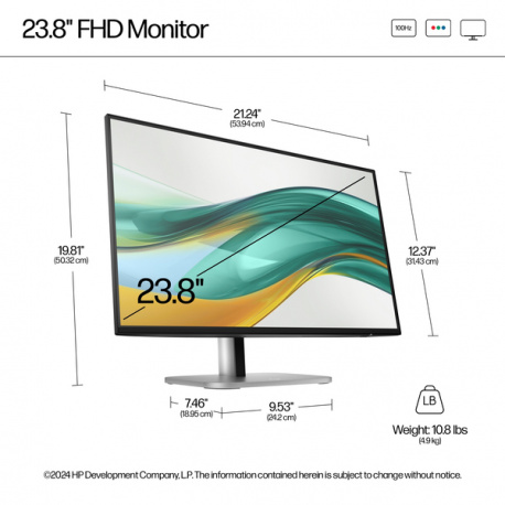 HP 524pf - Series 5 Pro - LED monitor - 24" (23.8" viewable) - 1920 x 1080 Full HD (1080p) @ 100 Hz - IPS - 350 cd/m² - 1500:1 - 5 ms - HDMI, DisplayPort - silver (stand), jet black - Smart Buy - 13