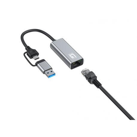 LevelOne - Network adapter - USB-C 3.2 Gen 1 / USB-A 3.2 Gen 1 - 10M/100M/1G/2.5 Gigabit Ethernet - grey - 2