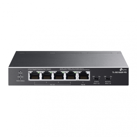 TP-Link TL-SG1005P-PD V1 - Switch - unmanaged - 4 x 10 / 100 / 1000 (PoE+) + 1 x 10 / 100 / 1000 (PoE++) - desktop, wall-mountable - PoE++ (66 W) - 0