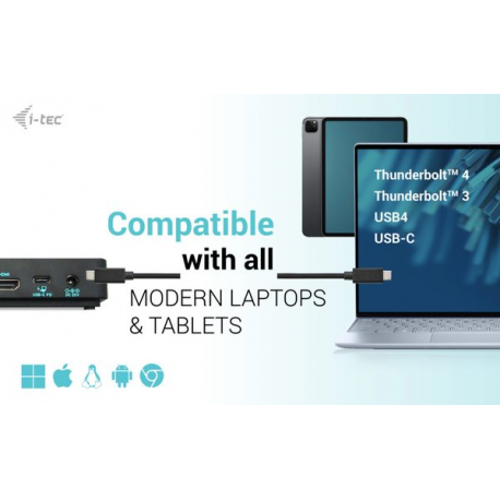 i-Tec - Docking station - USB-C 3.2 Gen 2  /  Thunderbolt 3  /  Thunderbolt 4 - HDMI, 2 x DP - GigE - 100 Watt - Europe - 6