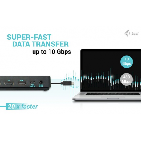 i-Tec - Docking station - USB-C 3.2 Gen 2  /  Thunderbolt 3  /  Thunderbolt 4 - HDMI, 2 x DP - GigE - 100 Watt - Europe - 10