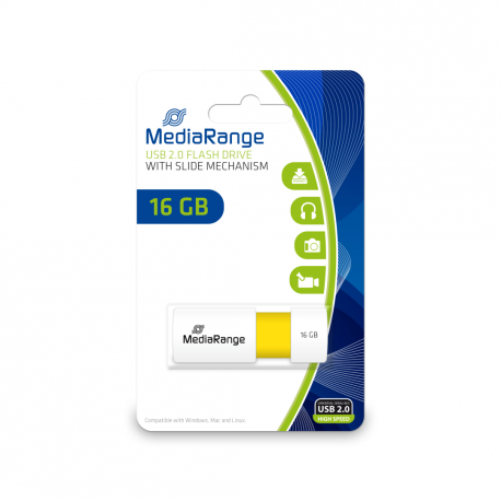 MediaRange - USB flash drive - 16 GB - USB 2.0 - white, yellow - 1