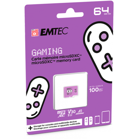 EMTEC Gaming - Flash memory card - 64 GB - A1  /  Video Class V30  /  UHS-I U3 - microSDXC UHS-I - purple - 2