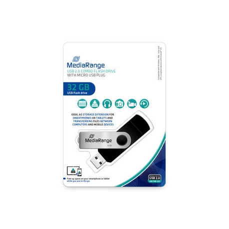 MediaRange MR932 - USB flash drive - 32 GB - USB 2.0  /  micro USB - black / silver - 1