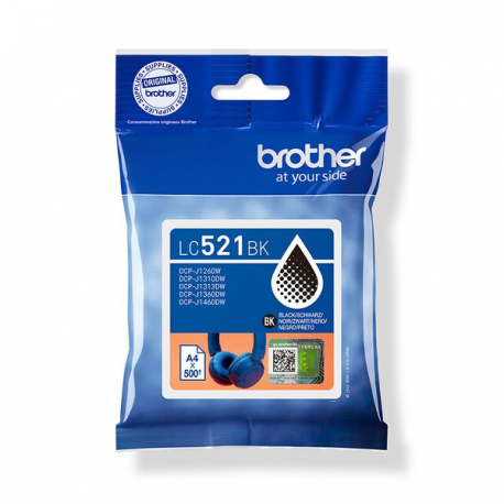 Brother LC521BK - Black - original - pillow pack - ink cartridge - for Brother DCP-J1260W, DCP-J1310DW - 3