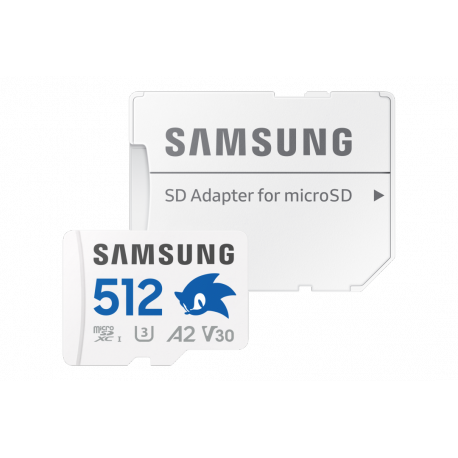 Samsung PRO Plus MB-MD512SA - Sonic the Hedgehog flash memory card (microSDXC to SD adapter included) - 512 GB - A2 / Video Class V30 / UHS-I U3 - microSDXC UHS-I - white - 3