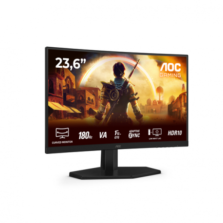 AOC Gaming C24G42E - LED monitor - gaming - curved - 24" (23.6" viewable) - 1920 x 1080 Full HD (1080p) @ 180 Hz - Fast VA - 250 cd / m² - 3000:1 - HDR10 - 0.5 ms - 2xHDMI, DisplayPort - speakers - black, red - 7