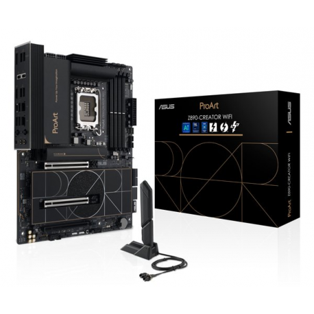 ASUS ProArt Z890-CREATOR WIFI - Motherboard - ATX - LGA1851 Socket - Z890 Chipset - USB4, USB 3.2 Gen 2, USB-C 3.2 Gen 2x2, USB 3.2 Gen 1 - 10 Gigabit LAN, 2.5 Gigabit LAN, Bluetooth, Wi-Fi 7 - onboard graphics (CPU required) - HD Audio (8-channel) - 0