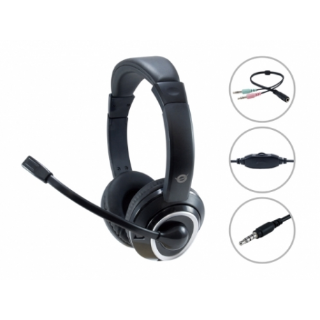 Conceptronic POLONA02BA - Headset - on-ear - wired - 3.5 mm jack - black - 1