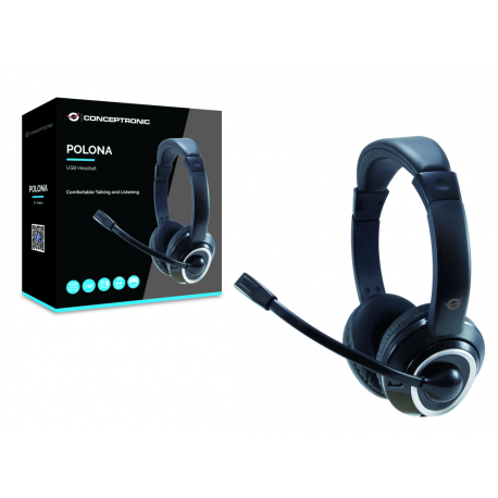 Conceptronic Polona POLONA01B - Headset - full size - wired - USB - black - 2