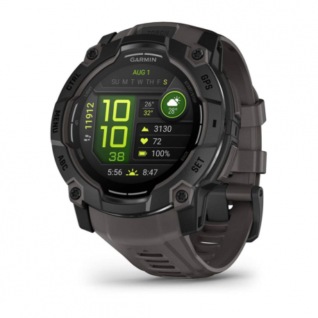 Garmin Instinct 3 AMOLED - 50 mm - black fibre-reinforced polymer - Yes smart watch with band - silicone - charcoal - display 1.3" - 4 GB - Bluetooth, ANT+ - 59 g - 17