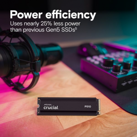 Crucial P510 - SSD - 1 TB - internal - M.2 2280 - PCI Express 5.0 x4 (NVMe) - integrated heatsink - 3