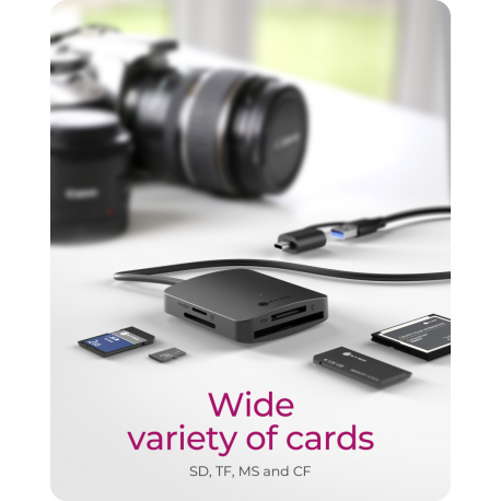 ICY BOX IB-CR302-CU3 - Card reader (SDHC, SDXC, SD, microSDHC, microSDXC, microSD, CF, MS, MS Duo, MS PRO, MS PRO Duo) - USB 3.2 Gen 1  /  USB-C - 4