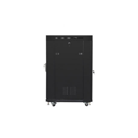 Lanberg FF01 series - Rack cabinet - 600 x 800, flat pack, with glass door, LCD - with LCD screen, thermostat, 4 cooling fans - free-standing - black, RAL 9004 - 22U - 19" - 1