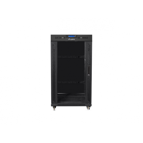 Lanberg FF01 series - Rack cabinet - 600 x 800, flat pack, with glass door, LCD - with LCD screen, thermostat, 4 cooling fans - free-standing - black, RAL 9004 - 22U - 19" - 3