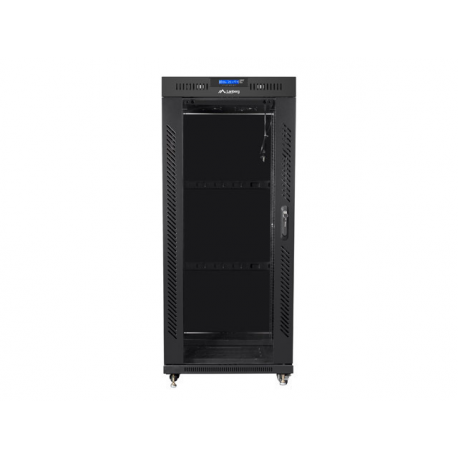 Lanberg FF01 series - Rack cabinet - 800 x 800, flat pack, with glass door, LCD - with LCD screen, thermostat, 4 cooling fans - free-standing - black, RAL 9004 - 22U - 19" - 0