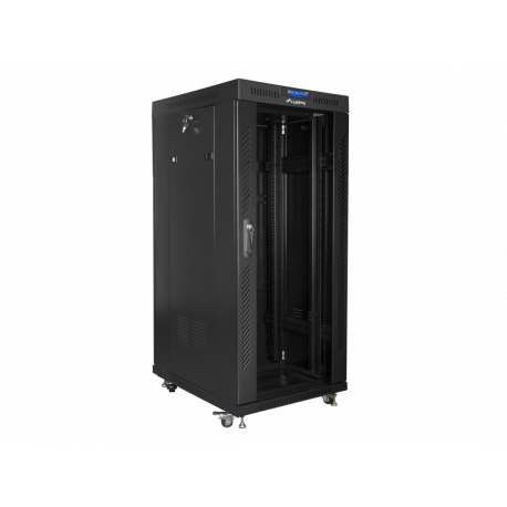 Lanberg FF01 series - Rack cabinet - 800 x 1200, flat pack, with glass door, LCD - with LCD screen, thermostat, 4 cooling fans - free-standing - black, RAL 9004 - 27U - 19" - 2