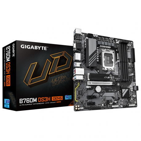 Gigabyte B760M DS3H GEN5 - Motherboard - micro ATX - LGA1700 Socket - B760 Chipset - USB 3.2 Gen 1, USB-C 3.2 Gen2 - 2.5 Gigabit LAN - onboard graphics (CPU required) - HD Audio (8-channel) - 0