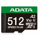 ADATA SPEED PLUS - Flash memory card (SD adapter included) - 512 GB - A2 / Video Class V30 / UHS-I U3 / Class10 - SDXC UHS-I