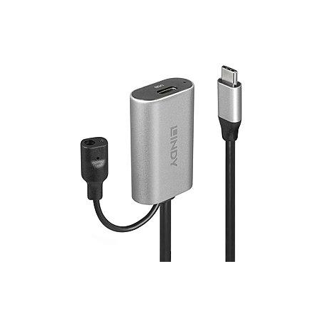Lindy Active Extension Cable - USB extension cable - USB-C (M) to DC jack, USB-C (F) - Thunderbolt 3  /  USB 3.0  /  USB 3.1 Gen 1 - 5 m - active - black - 0