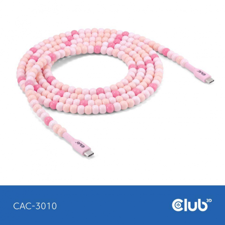 Club 3D - USB cable - 24 pin USB-C (M) to 24 pin USB-C (M) - 20 V - 3 A - 2 m - beaded cable - pink - 0