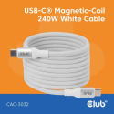 Club 3D - USB cable - 24 pin USB-C (M) to 24 pin USB-C (M) - USB 2.0 - 48 V - 5 A - 2 m - coiled, USB Power Delivery (240W), Power Delivery 3.1 support, magnetic - white