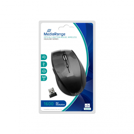 MediaRange MROS207 - Mouse - optical - 5 buttons - wireless - 2.4 GHz - USB wireless receiver - black, carbon - 0