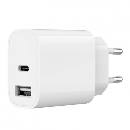 Gembird - Power adapter - 2.4 A - 2 output connectors (USB, 24 pin USB-C) - white - 0