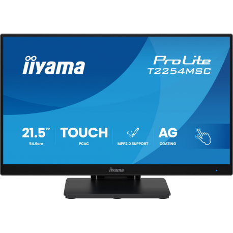iiyama ProLite T2254MSC-B2AG - LED monitor - 21.5" (18.7" viewable) - touchscreen - 1920 x 1080 Full HD (1080p) @ 100 Hz - IPS - 300 cd / m² - 1300:1 - 4 ms - HDMI, DisplayPort - speakers - black - 6