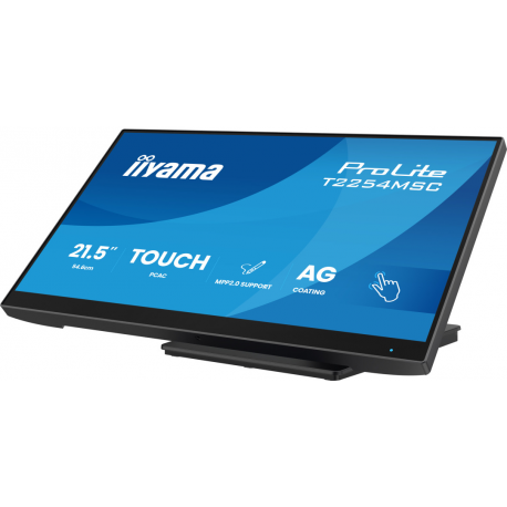 iiyama ProLite T2254MSC-B2AG - LED monitor - 21.5" (18.7" viewable) - touchscreen - 1920 x 1080 Full HD (1080p) @ 100 Hz - IPS - 300 cd / m² - 1300:1 - 4 ms - HDMI, DisplayPort - speakers - black - 10