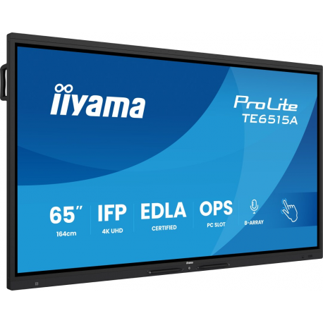 iiyama ProLite TE6515A-B1AG - 65" Diagonal Class (64.5" viewable) LED-backlit LCD display - interactive digital signage - with touchscreen (multi touch)  /  8-microphone array  /  optional slot-in PC capability - 4K UHD (2160p) 3840 x 2160 - black (bezel), matte finish - 0