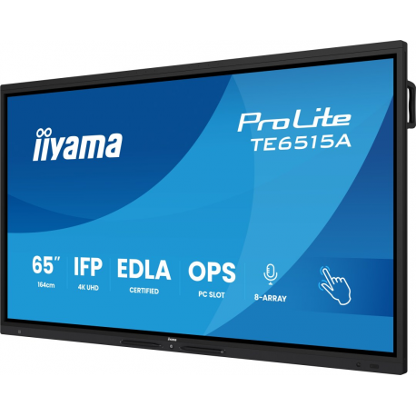 iiyama ProLite TE6515A-B1AG - 65" Diagonal Class (64.5" viewable) LED-backlit LCD display - interactive digital signage - with touchscreen (multi touch)  /  8-microphone array  /  optional slot-in PC capability - 4K UHD (2160p) 3840 x 2160 - black (bezel), matte finish - 2