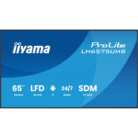 iiyama ProLite LH6575UHS-B2AG - 65" Diagonal Class (64.5" viewable) LED-backlit LCD display - digital signage - with built-in media player, SDM Slot PC - 4K UHD (2160p) 3840 x 2160 - black (bezel), matte finish - 1