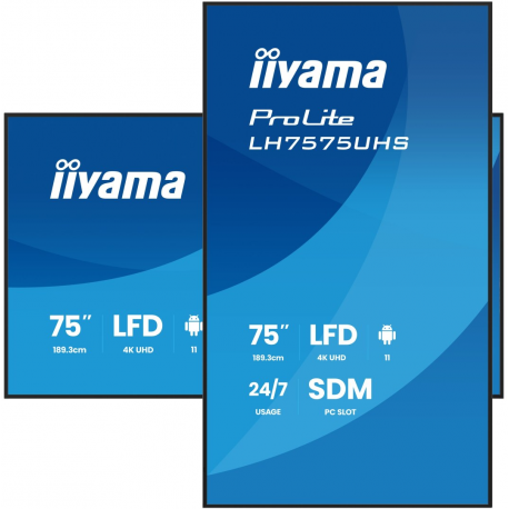 iiyama ProLite LH7575UHS-B2AG - 75" Diagonal Class (74.5" viewable) LED-backlit LCD display - digital signage - with built-in media player, SDM Slot PC - 4K UHD (2160p) 3840 x 2160 - black (bezel), matte finish - 5
