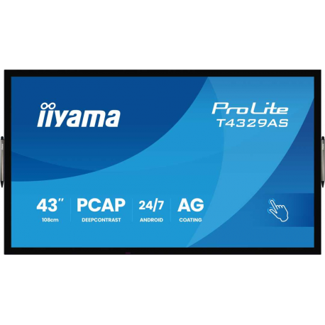 iiyama ProLite T4329AS-B1AG - 43" Diagonal Class (42.5" viewable) LED-backlit LCD display - digital signage - with touchscreen (multi touch) - 4K UHD (2160p) 3840 x 2160 - Direct LED - black (bezel), matte finish - 2