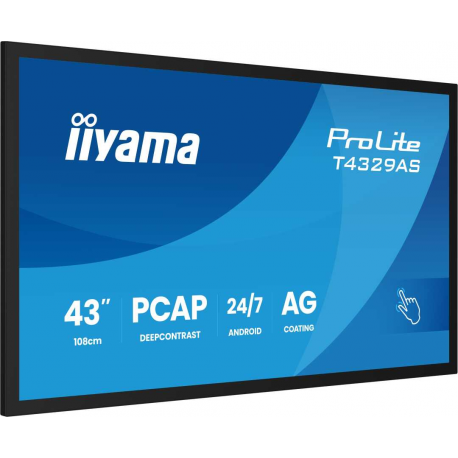 iiyama ProLite T4329AS-B1AG - 43" Diagonal Class (42.5" viewable) LED-backlit LCD display - digital signage - with touchscreen (multi touch) - 4K UHD (2160p) 3840 x 2160 - Direct LED - black (bezel), matte finish - 4
