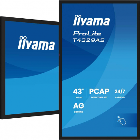 iiyama ProLite T4329AS-B1AG - 43" Diagonal Class (42.5" viewable) LED-backlit LCD display - digital signage - with touchscreen (multi touch) - 4K UHD (2160p) 3840 x 2160 - Direct LED - black (bezel), matte finish - 5