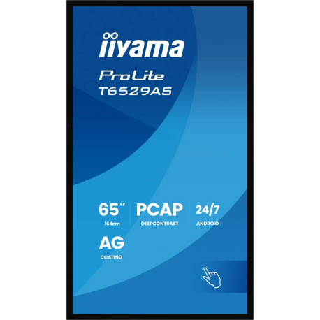 iiyama ProLite T6529AS-B1AG - 65" Diagonal Class (64.5" viewable) LED-backlit LCD display - digital signage - with touchscreen (multi touch) - 4K UHD (2160p) 3840 x 2160 - Edge LED - black (bezel), matte finish - 3