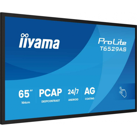 iiyama ProLite T6529AS-B1AG - 65" Diagonal Class (64.5" viewable) LED-backlit LCD display - digital signage - with touchscreen (multi touch) - 4K UHD (2160p) 3840 x 2160 - Edge LED - black (bezel), matte finish - 4