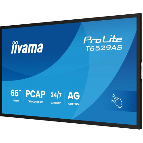 iiyama ProLite T6529AS-B1AG - 65" Diagonal Class (64.5" viewable) LED-backlit LCD display - digital signage - with touchscreen (multi touch) - 4K UHD (2160p) 3840 x 2160 - Edge LED - black (bezel), matte finish - 8