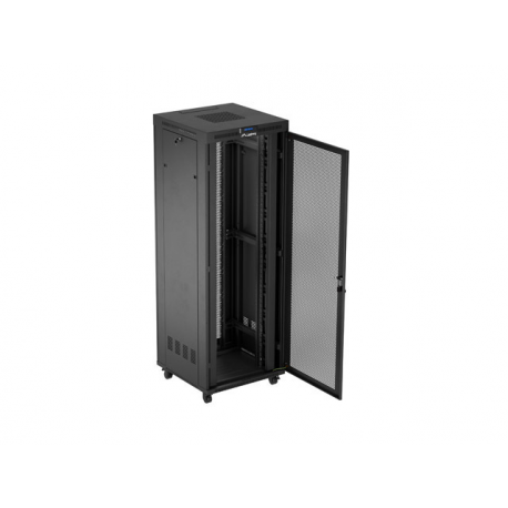 Lanberg FF01 series - Rack cabinet - 800 x 800, flat pack, with mesh door, LCD - with LCD screen, thermostat, 4 cooling fans - free-standing, floor-standing - black, RAL 9004 - 47U - 19" - 4
