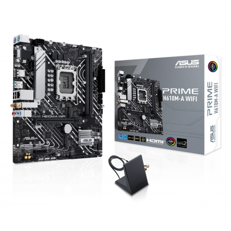 ASUS PRIME H610M-A WIFI - Motherboard - micro ATX - H610 Chipset - USB 3.2 Gen 2, USB 3.2 Gen 1 - Gigabit LAN, Wi-Fi, Bluetooth - onboard graphics (CPU required) - HD Audio (8-channel) - 0
