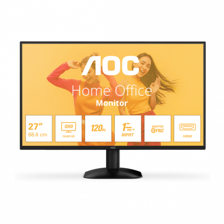 AOC Basic-line Q27B35S3 - LED monitor - 27" - 2560 x 1440 QHD @ 120 Hz - IPS - 300 cd / m² - 1500:1 - 1 ms - HDMI, DisplayPort - speakers - black - 0