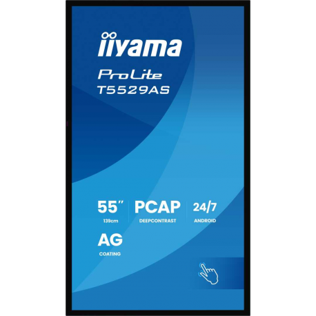 iiyama ProLite T5529AS-B1AG - 55" Diagonal Class (54.6" viewable) LED-backlit LCD display - digital signage - with touchscreen (multi touch) - 4K UHD (2160p) 3840 x 2160 - Direct LED - black (bezel), matte finish - 3