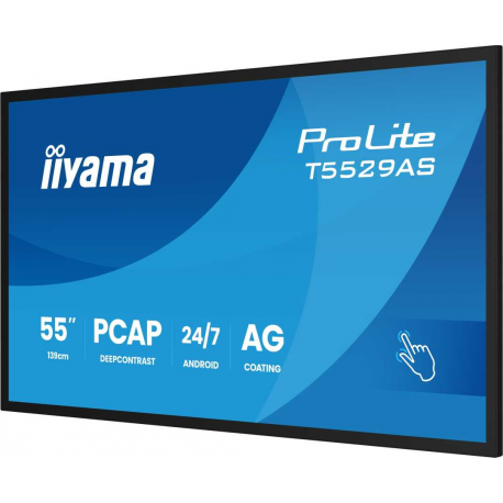 iiyama ProLite T5529AS-B1AG - 55" Diagonal Class (54.6" viewable) LED-backlit LCD display - digital signage - with touchscreen (multi touch) - 4K UHD (2160p) 3840 x 2160 - Direct LED - black (bezel), matte finish - 7