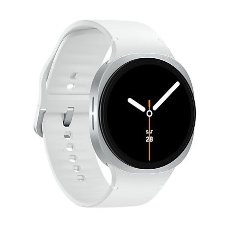 Samsung Galaxy Watch8 - 44 mm - silver - smart watch with sport band - rubber - white - band size: M/L - display 1.47" - 32 GB - NFC, Bluetooth, Wi-Fi - 34 g - 1