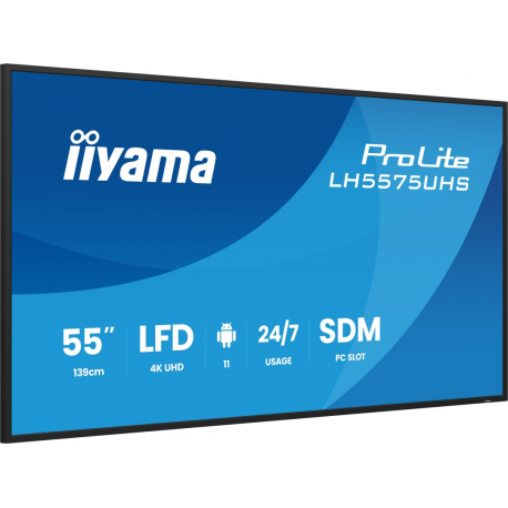 iiyama ProLite LH5575UHS-B2AG - 55" Diagonal Class (54.6" viewable) LED-backlit LCD display - digital signage - with built-in media player, SDM Slot PC - 4K UHD (2160p) 3840 x 2160 - black (bezel), matte finish - 2